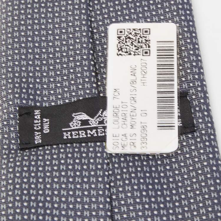 Pre Owned Hermès Charcoal Grey Mega Chariot Silk Jacquard Slim Tie