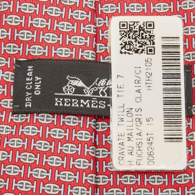 مملوكة مسبقًا Hermès Dark Pink H Au Maillon Printed Silk Slim Tie