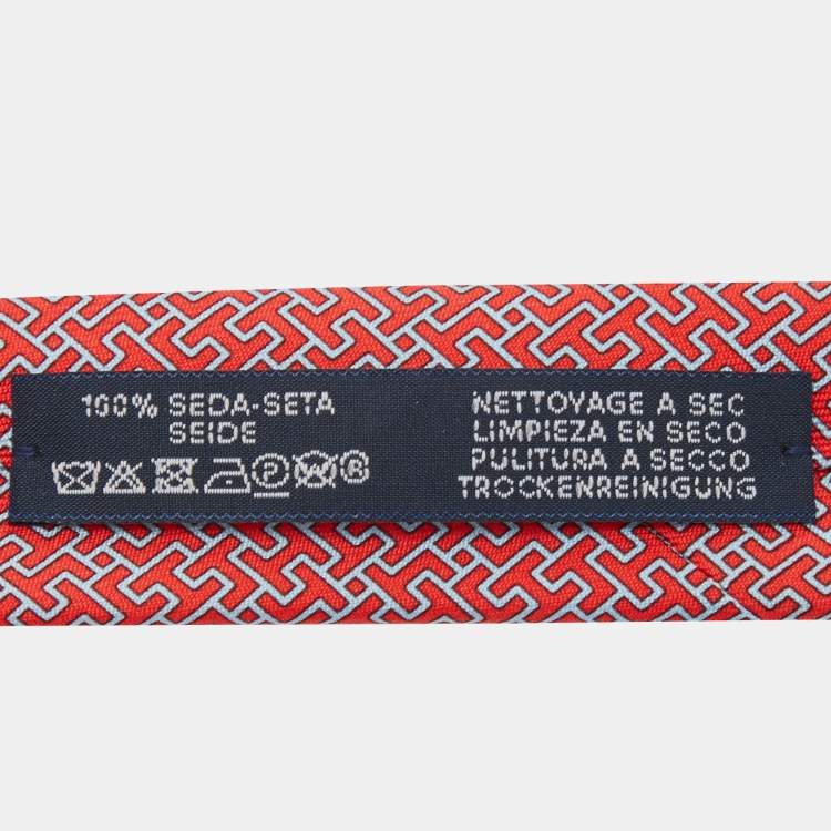 Pre Owned Hermès Pink 7 Amazing Printed Silk Slim Tie