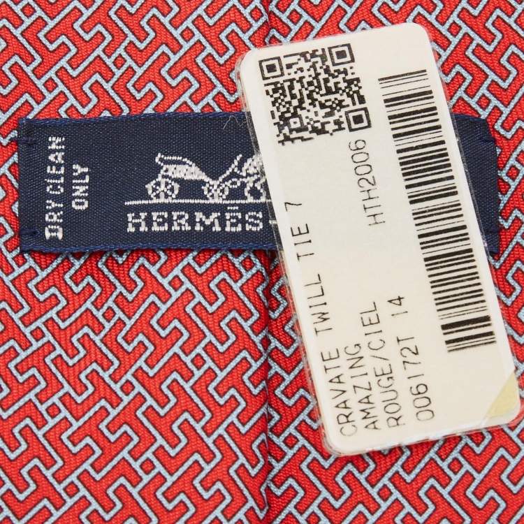 Pre Owned Hermès Pink 7 Amazing Printed Silk Slim Tie