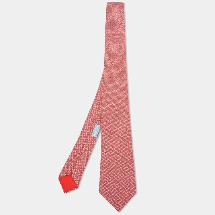 Pre Owned Hermès Pink 7 Amazing Printed Silk Slim Tie