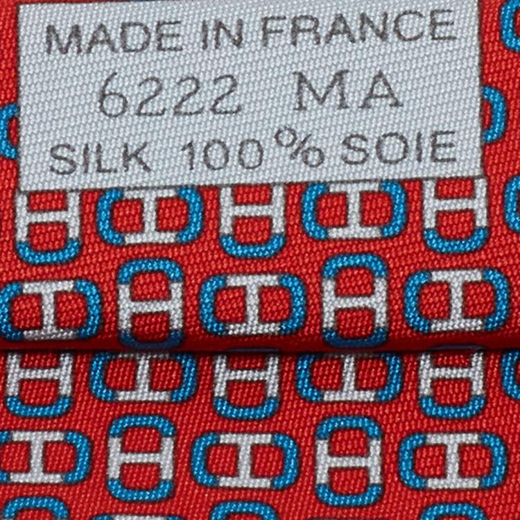 Pre Owned Hermès Red H Maillon Print Silk Tie