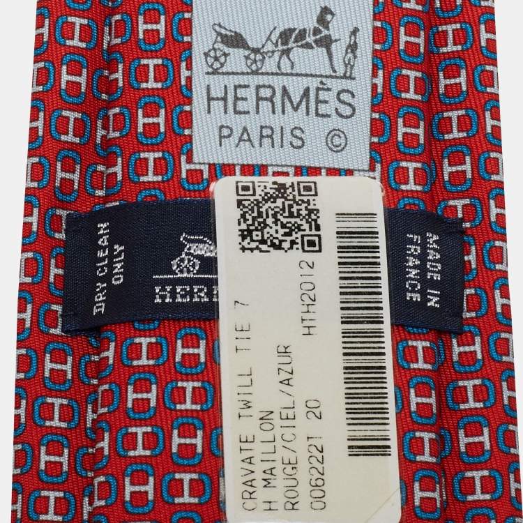 Pre Owned Hermès Red H Maillon Print Silk Tie