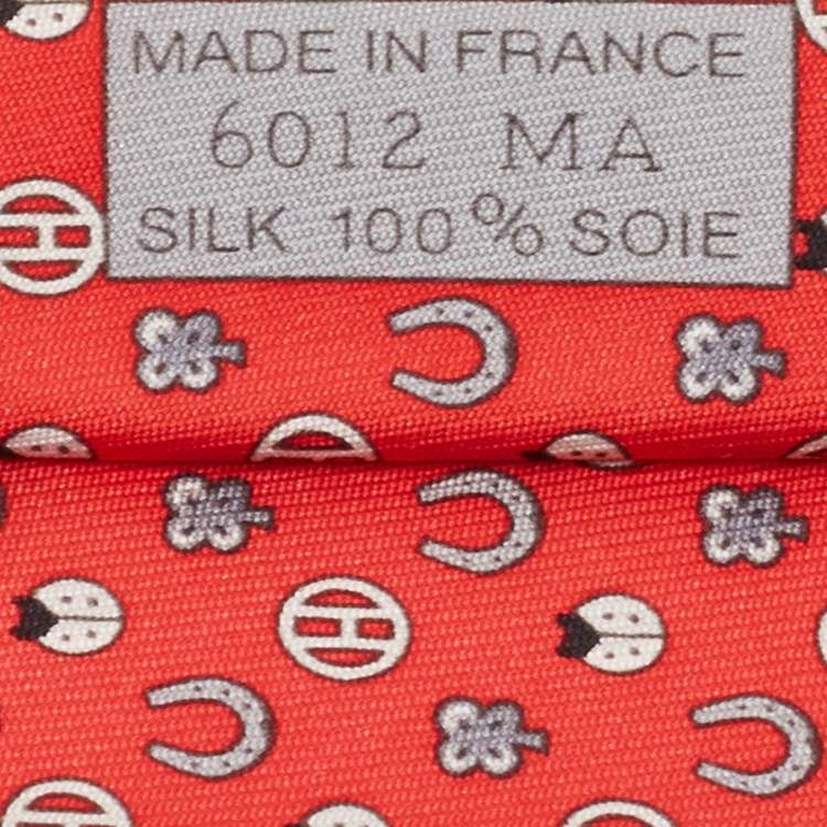 Pre Owned Hermès Red Job Interview Print Silk Skinny Tie