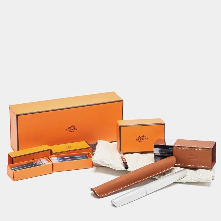 Pre Owned Hermes Silver Tone Nautilus Fountain Pen Set