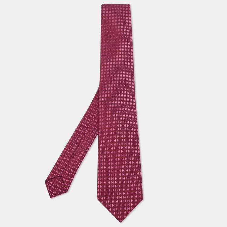 Pre Owned Hermès Dark Pink H Patterned Silk Tie
