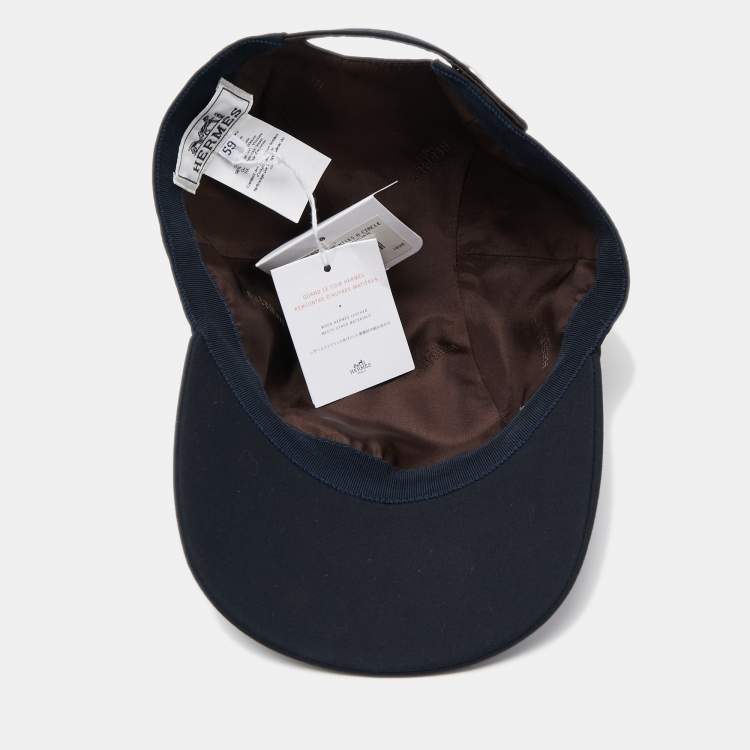 Pre Owned Hermes Navy Blue Cotton Miles H Circle Cap Size 59