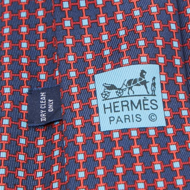 Pre Owned Hermes Navy Blue Print Silk Clou De Forge Tie 