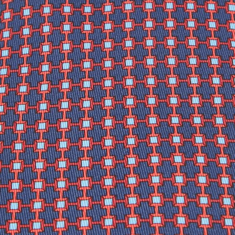 Pre Owned Hermes Navy Blue Print Silk Clou De Forge Tie 