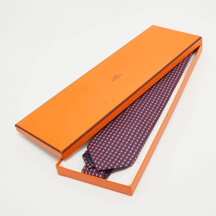 Pre Owned Hermes Navy Blue Print Silk Clou De Forge Tie 