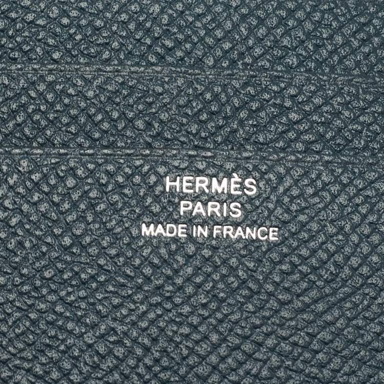 Pre Owned Hermes Bleu Indigo/Vert Cypres/Noir Epsom Leather MC² Copernic Compact Wallet 