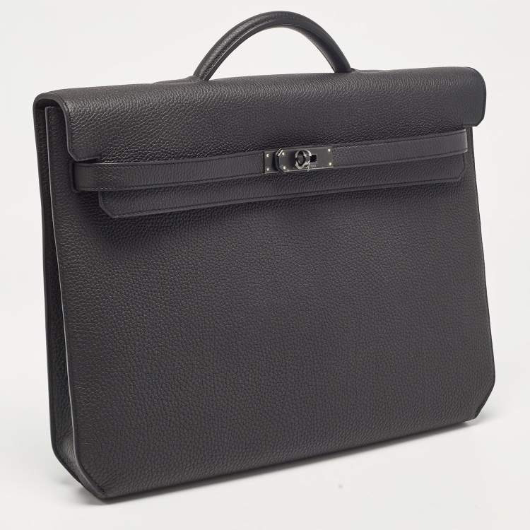 Pre Owned Hermes Noir Togo Leather Kelly Depeches Monochrome 36 Briefcase