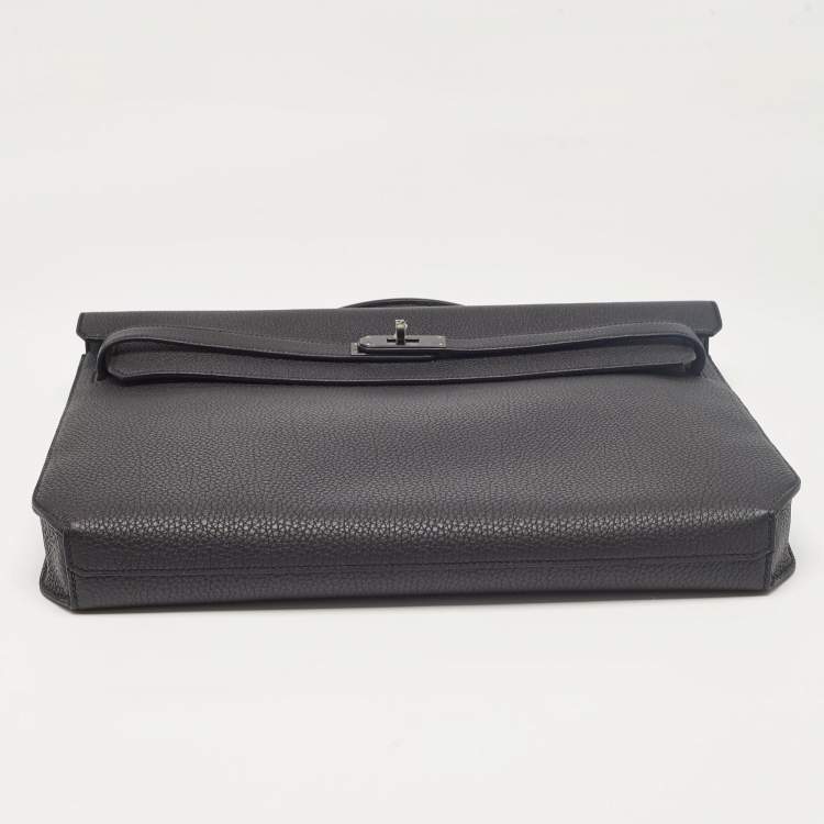 Pre Owned Hermes Noir Togo Leather Kelly Depeches Monochrome 36 Briefcase