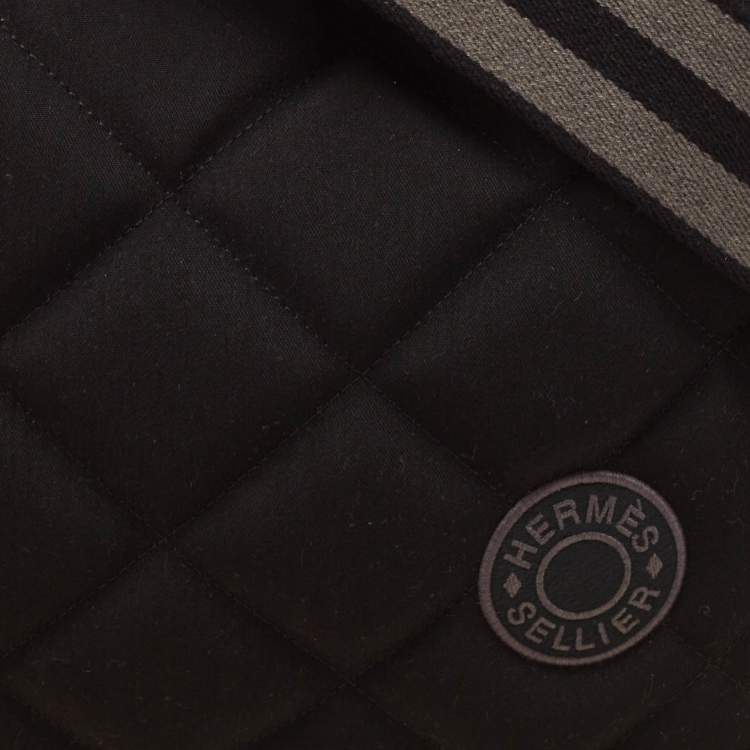 Pre Owned Hermès Noir/Graphite Woolycot Canvas and Swift Leather Horseback Bag