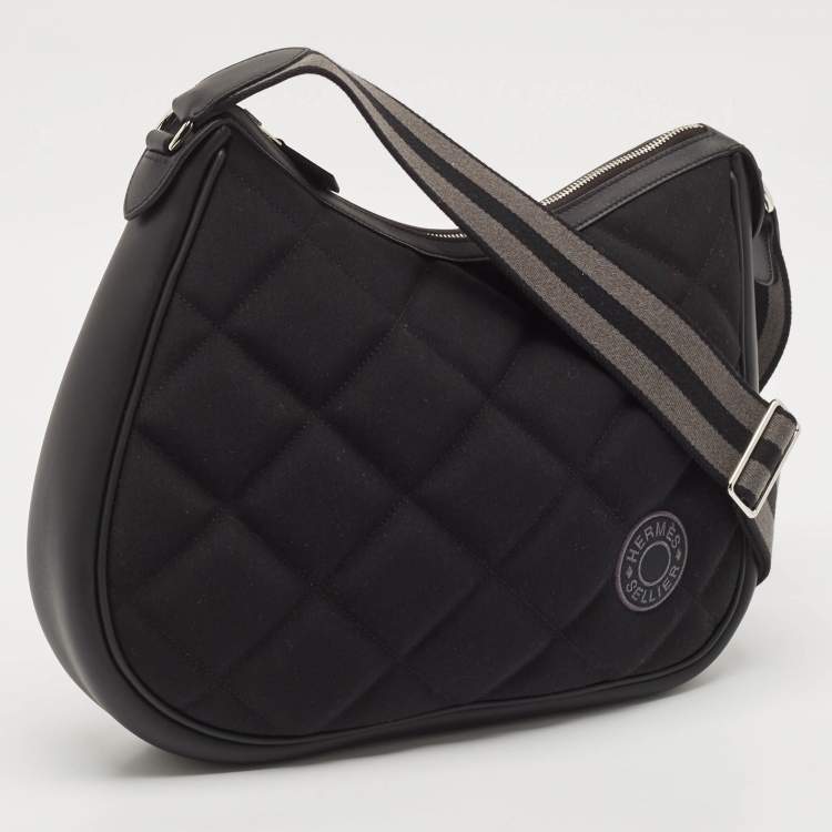 Pre Owned Hermès Noir/Graphite Woolycot Canvas and Swift Leather Horseback Bag