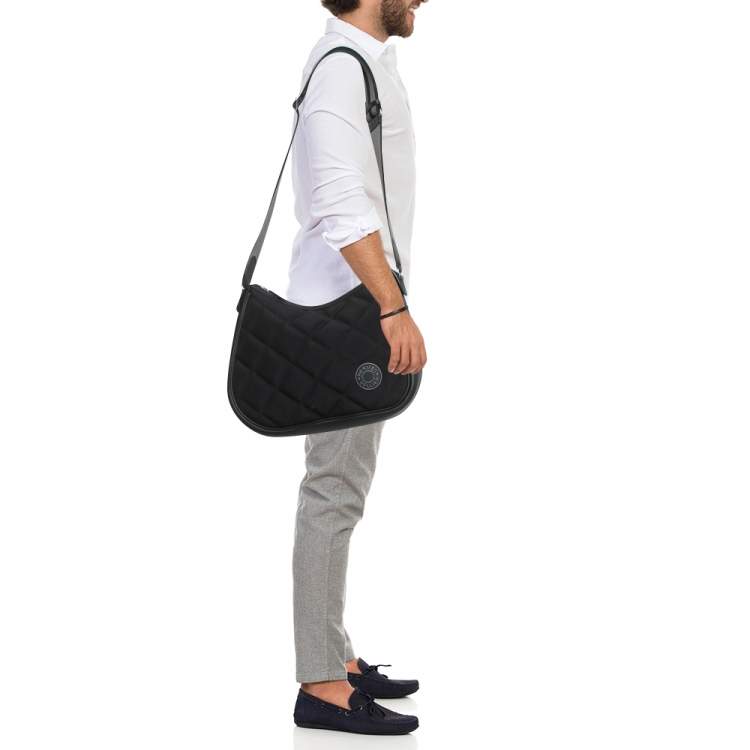 Pre Owned Hermès Noir/Graphite Woolycot Canvas and Swift Leather Horseback Bag