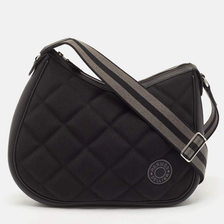Pre Owned Hermès Noir/Graphite Woolycot Canvas and Swift Leather Horseback Bag