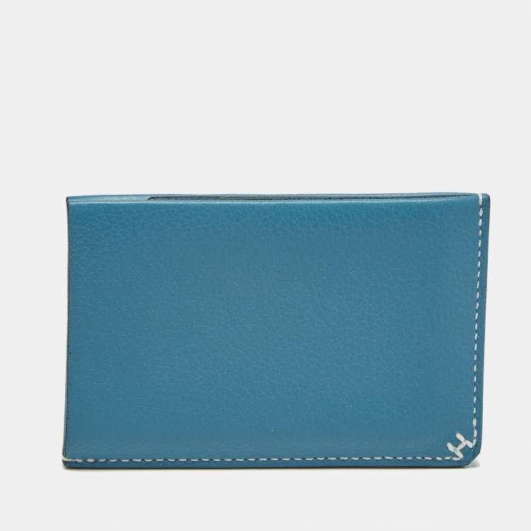 Pre Owned Hermès Bleu Jean Evercolor Leather H Sellier Card Holder