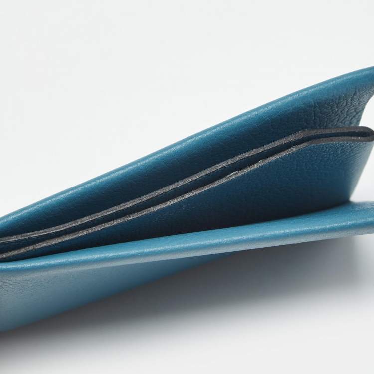 Pre Owned Hermès Bleu Jean Evercolor Leather H Sellier Card Holder