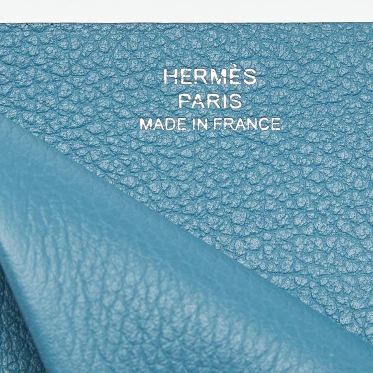 Pre Owned Hermès Bleu Jean Evercolor Leather H Sellier Card Holder