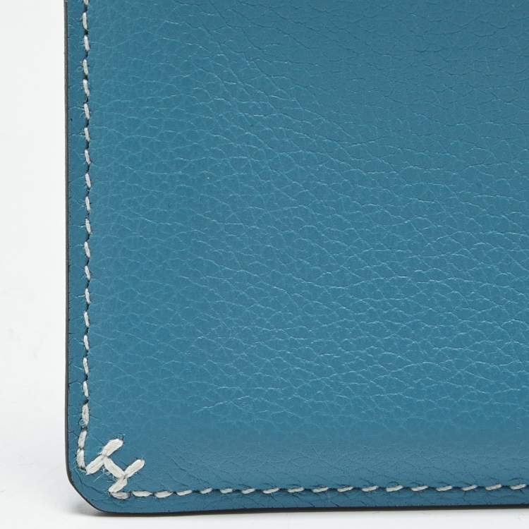 Pre Owned Hermès Bleu Jean Evercolor Leather H Sellier Card Holder