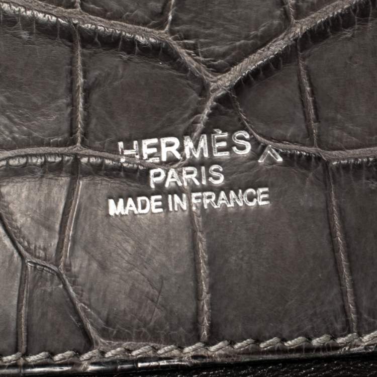 Pre Owned Hermes Graphite Matte Crocodile Porosus  Brushed Paladium Sac A Depeches 37 Briefcase