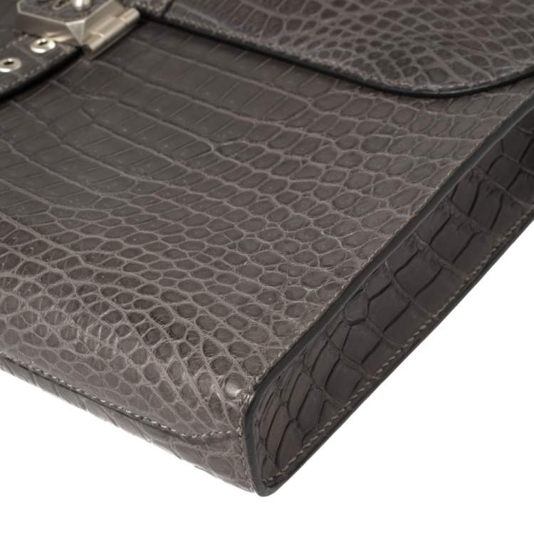 Pre Owned Hermes Graphite Matte Crocodile Porosus  Brushed Paladium Sac A Depeches 37 Briefcase