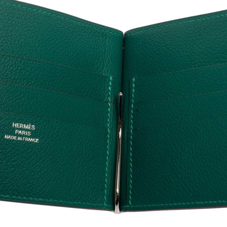 Pre Owned Hermes Gold/Vert Vertigo Evercolor Leather Poker Compact Wallet