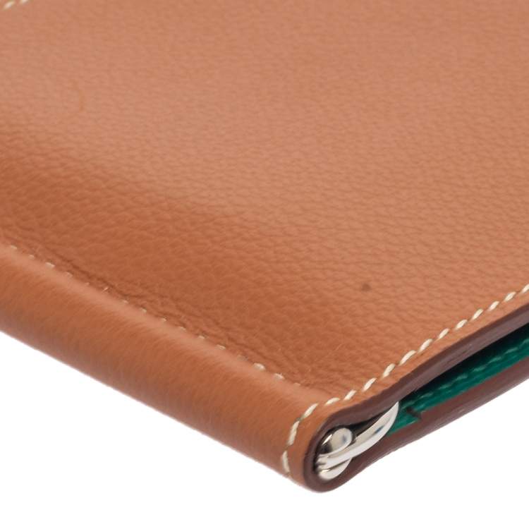 Pre Owned Hermes Gold/Vert Vertigo Evercolor Leather Poker Compact Wallet