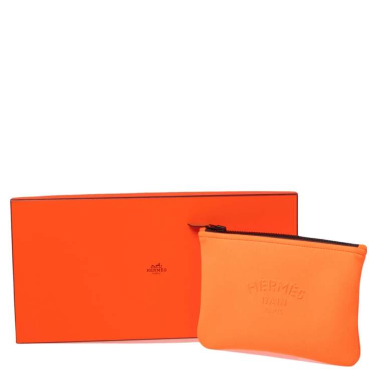 Pre Owned Hermes Neon Orange Neoprene Small Neobain Pouch