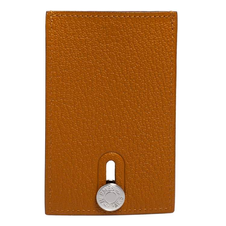 Pre Owned Hermes Caramel Mysore Leather Diabolo Card Holder