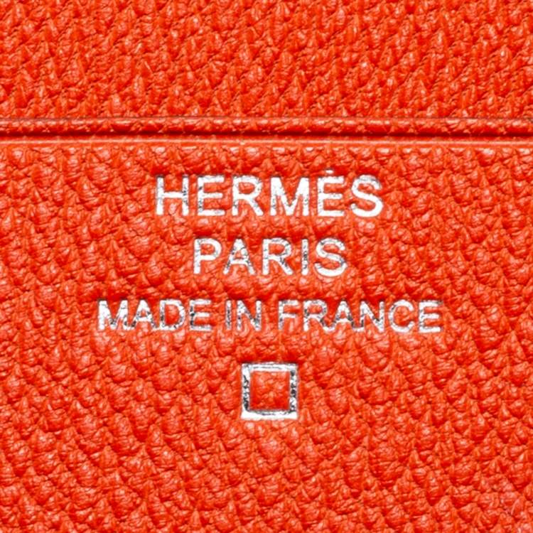 Pre Owned Hermes Geranium Shiny Alligator Mc2 Copernic Bifold Wallet