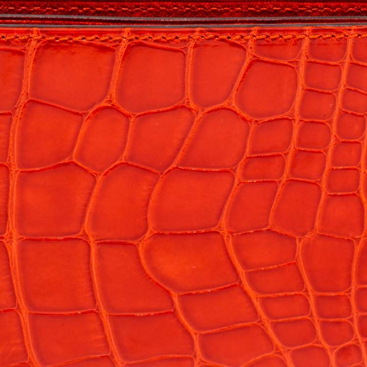 Pre Owned Hermes Geranium Shiny Alligator Mc2 Copernic Bifold Wallet