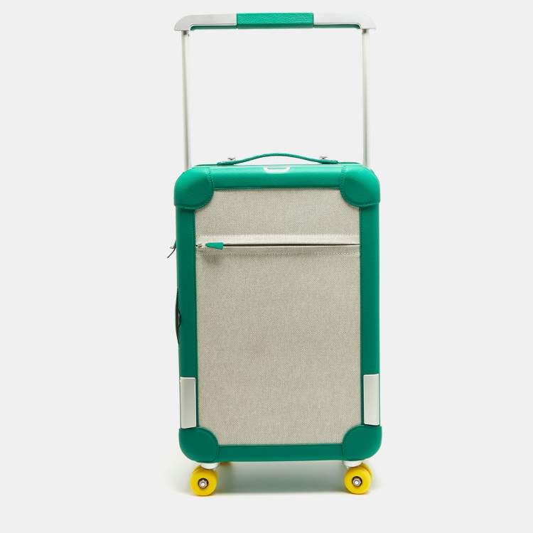 Pre Owned Hermes Vert Vertigo/Ecru Taurillon Regate and Toile H Canvas R.M.S. Trolley Luggage