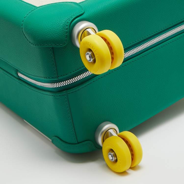 Pre Owned Hermes Vert Vertigo/Ecru Taurillon Regate and Toile H Canvas R.M.S. Trolley Luggage