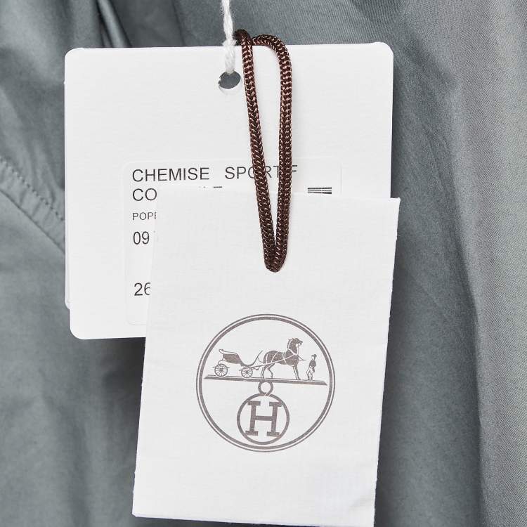 Pre Owned Hermès Grey Poplin Vert De Gris Shirt M