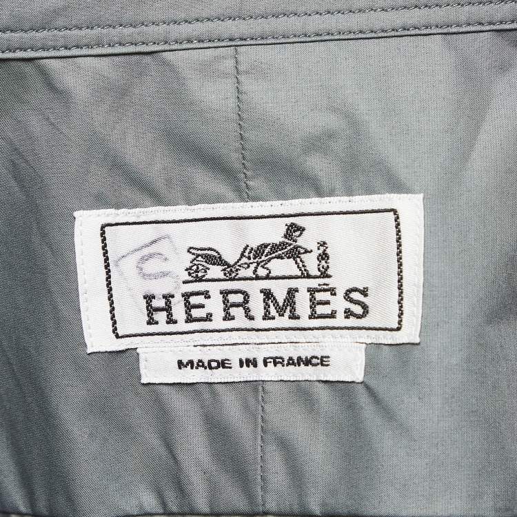 Pre Owned Hermès Grey Poplin Vert De Gris Shirt M