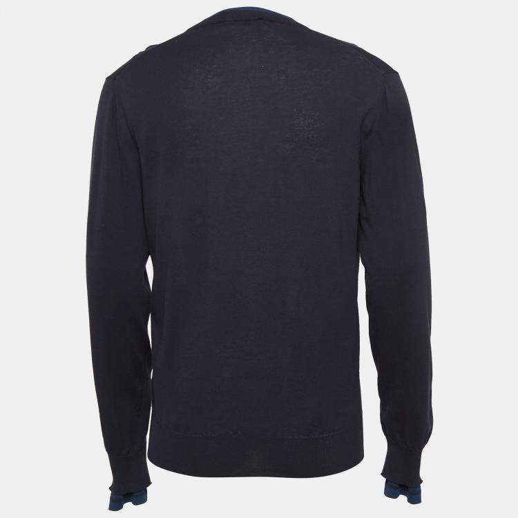 Pre Owned Hermes Navy Blue Cotton Knit Superpose Pullover L