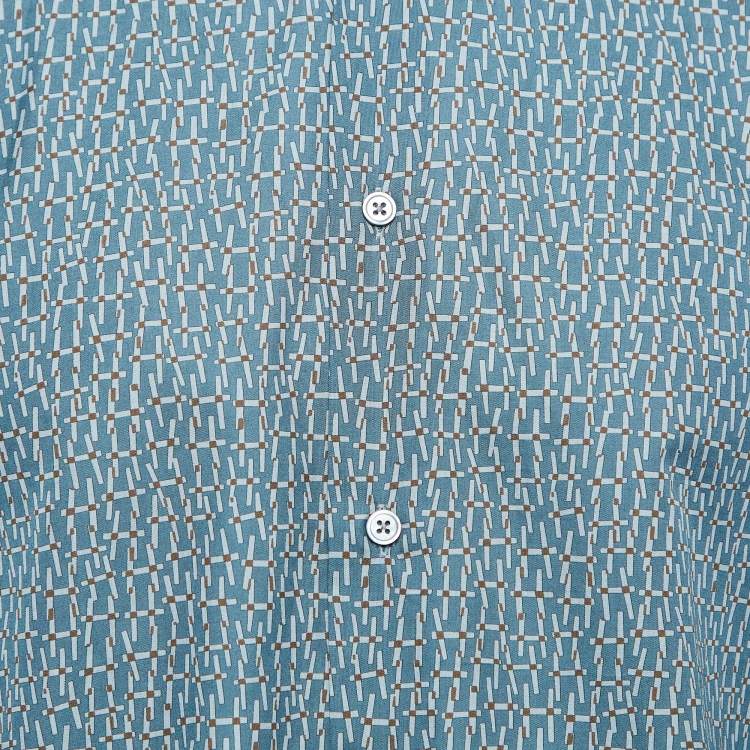 Pre Owned Hermes Blue Printed Cotton Long Sleeve Shirt L