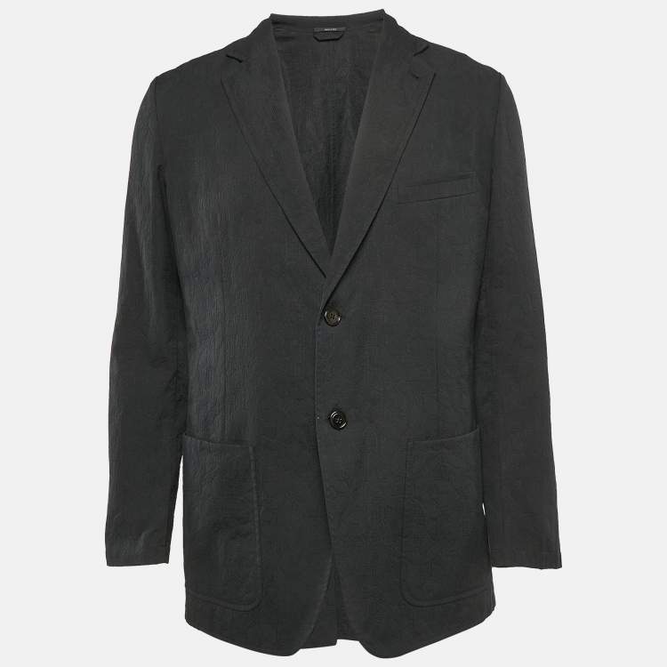 Pre Owned Hermès Black Cotton Jacquard Single Breasted Blazer XL