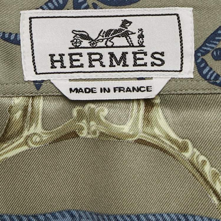 Pre Owned Hermes Green Printed Silk Button Front Long Sleeve Shirt M