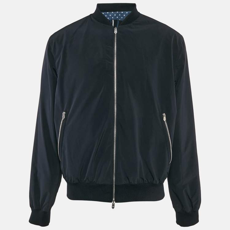 Pre Owned Hermes Blue Cotton and Nylon Reversible Zip-Up Cheval Punk Bandana Jacket XL