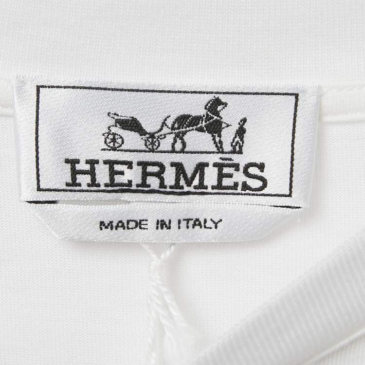 Pre Owned Hermès White Printed Jersey Crew Neck T-Shirt L