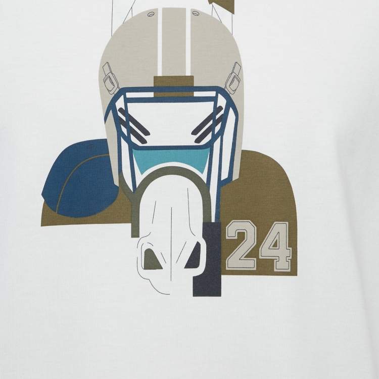 Pre Owned Hermès White Printed Jersey Crew Neck T-Shirt L