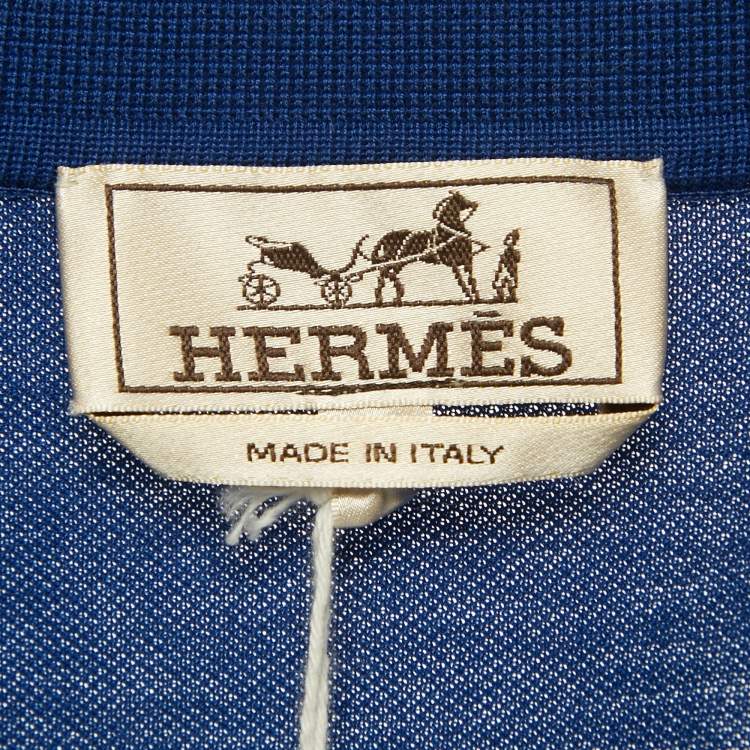 Pre Owned Hermes Royal Blue "H" Embroidered Cotton Polo T-Shirt M
