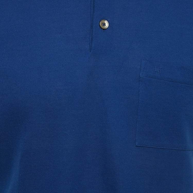 Pre Owned Hermes Royal Blue "H" Embroidered Cotton Polo T-Shirt M