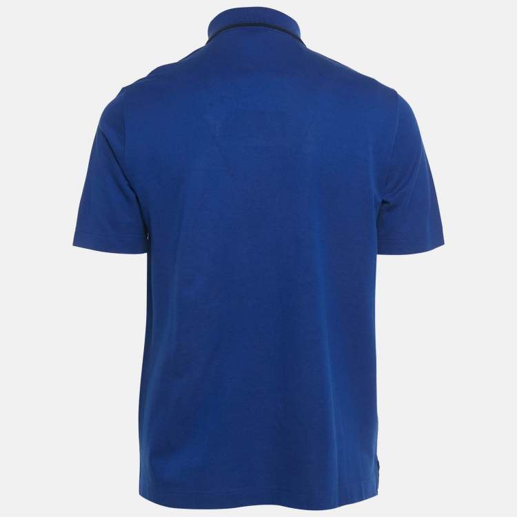 Pre Owned Hermes Royal Blue "H" Embroidered Cotton Polo T-Shirt M