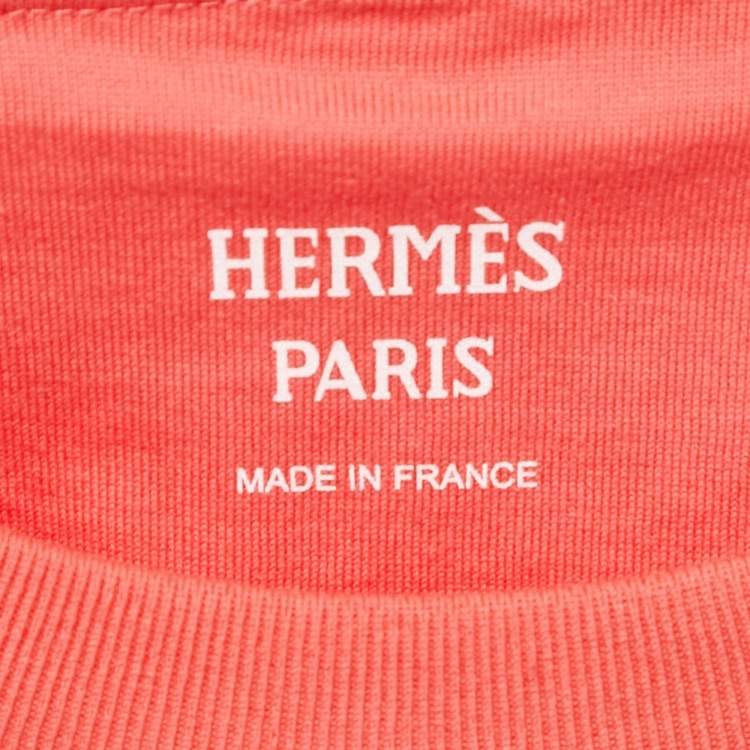 Pre Owned Hermès Pink Printed Cotton Crew Neck T-Shirt XS