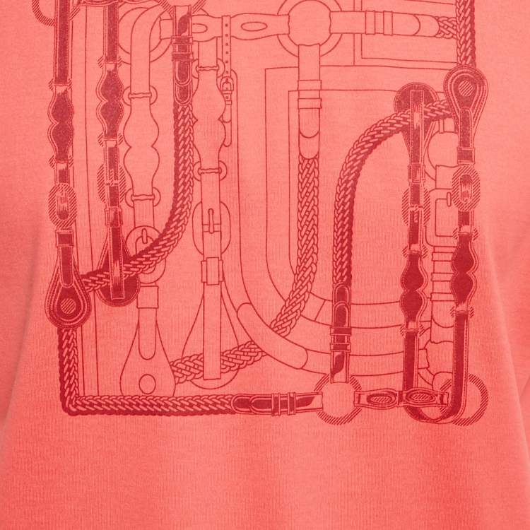 Pre Owned Hermès Pink Printed Cotton Crew Neck T-Shirt XS