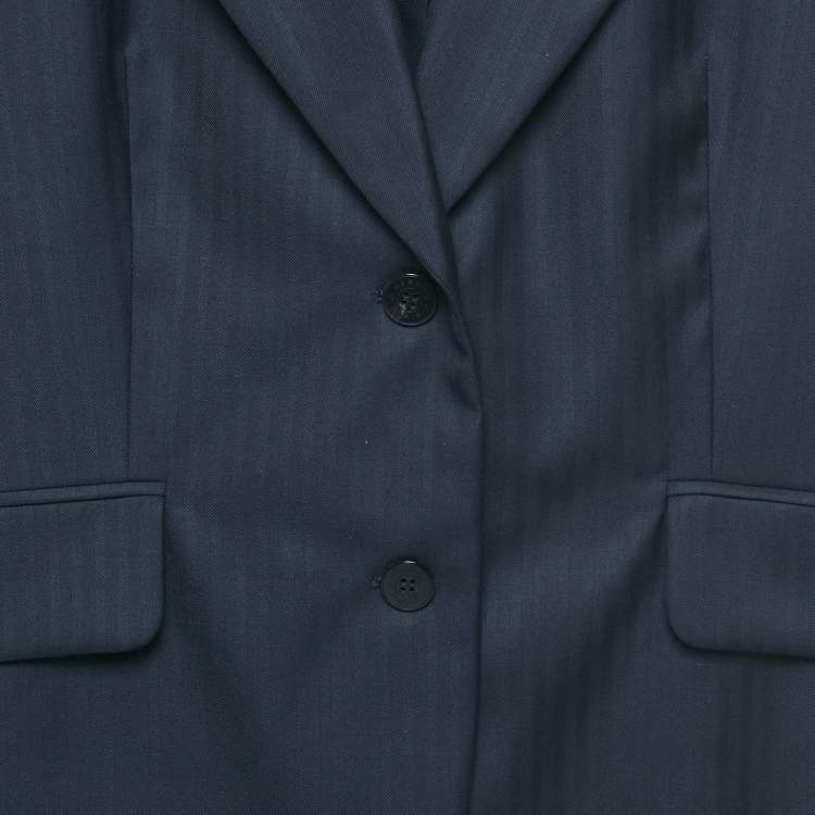 Pre Owned جاكيت بليزر هيرميس صوف نافي بلو نمط متعرج جداً صغير جداً